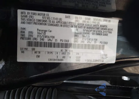 2013 Ford Focus Se from USA, damaged, VIN 1FADP3K23DL317780